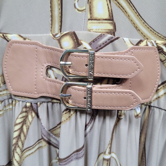 Lauren Ralph Lauren Chain Link Print Maxi Dress Size 18 Belted V-Neck Chic - Picture 7 of 13